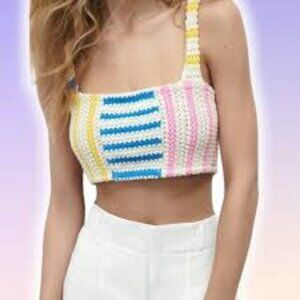 ZARA Striped Crochet Knit Crop Top * SZ S